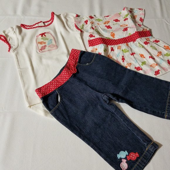 Gymboree Sweeter Than Candy Vintage 6-12 months bodysuit Jeans & shirt NWT